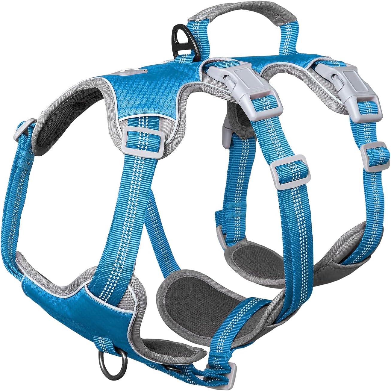 Detalle de Huntboo Escape Proof Dog Harness (Medium) – anti-pull with handle, breathable mesh & reflective strips (Blue, M)