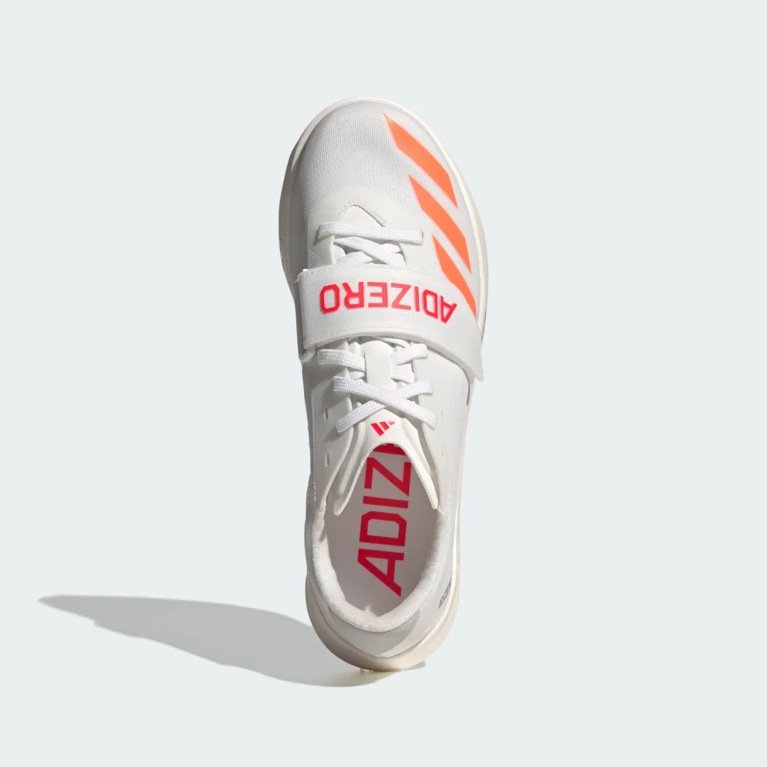 Detalle 2 de Adizero TJ/PV de Adidas: zapatilla de atletismo en blanco para competición y entrenamientos