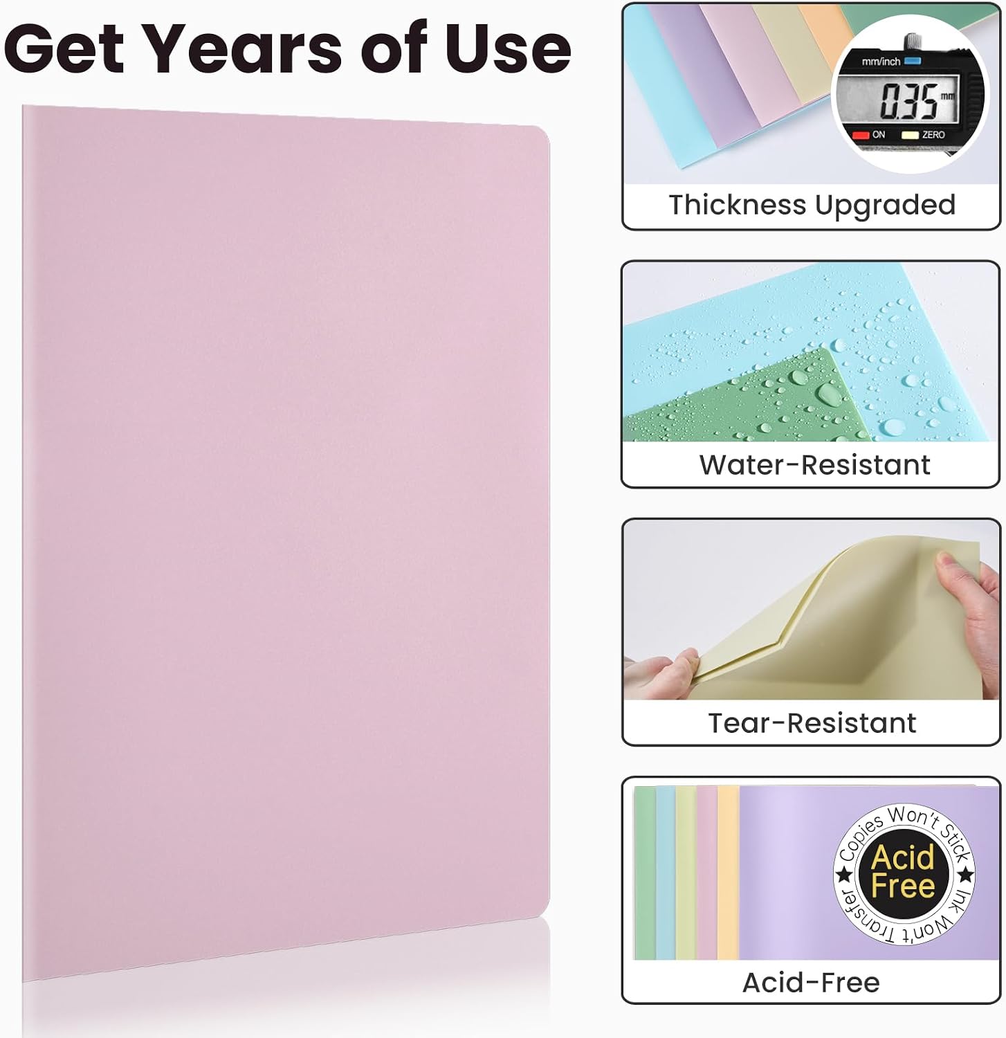 Detalle de Sooez 7-Pack Plastic Pocket Folders, Pastel Colors, Two Pockets, Letter Size