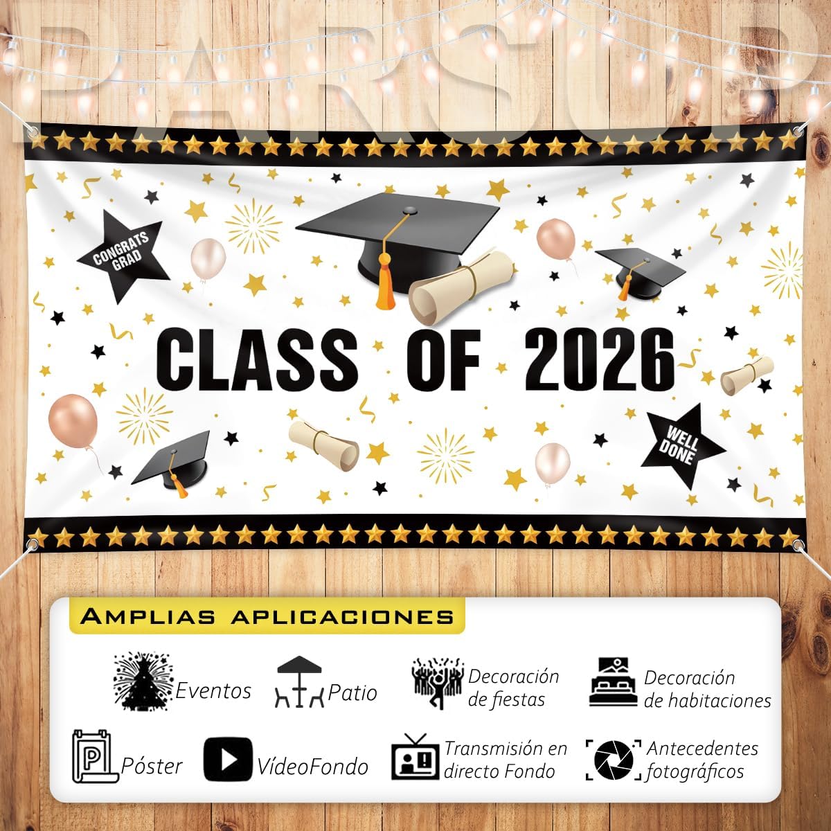 Thumbnail 2 de Graduation Decorations 2026 Banner for Class of 2026 – Large 200 × 110 cm Fabric Backdrop