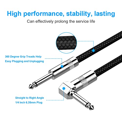 Detalle de New Bee Guitar Cable 10ft: Quiet, Flexible 1/4" Instrument Cord for Guitar, Bass, and More
