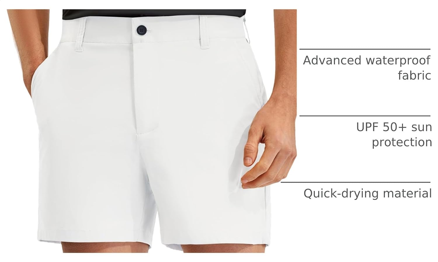 Detalle de PULI Golf Shorts for Men (Relaxed Fit) — Stretch, Quick-Dry, Lightweight Waterproof 5-Inch Inseam