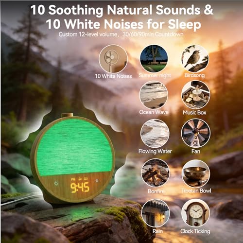 Thumbnail 6 de blonbar despertador con luz y simulación de amanecer, lámpara de cabecera RGB con 10 sonidos naturales y 10 ruidos blancos