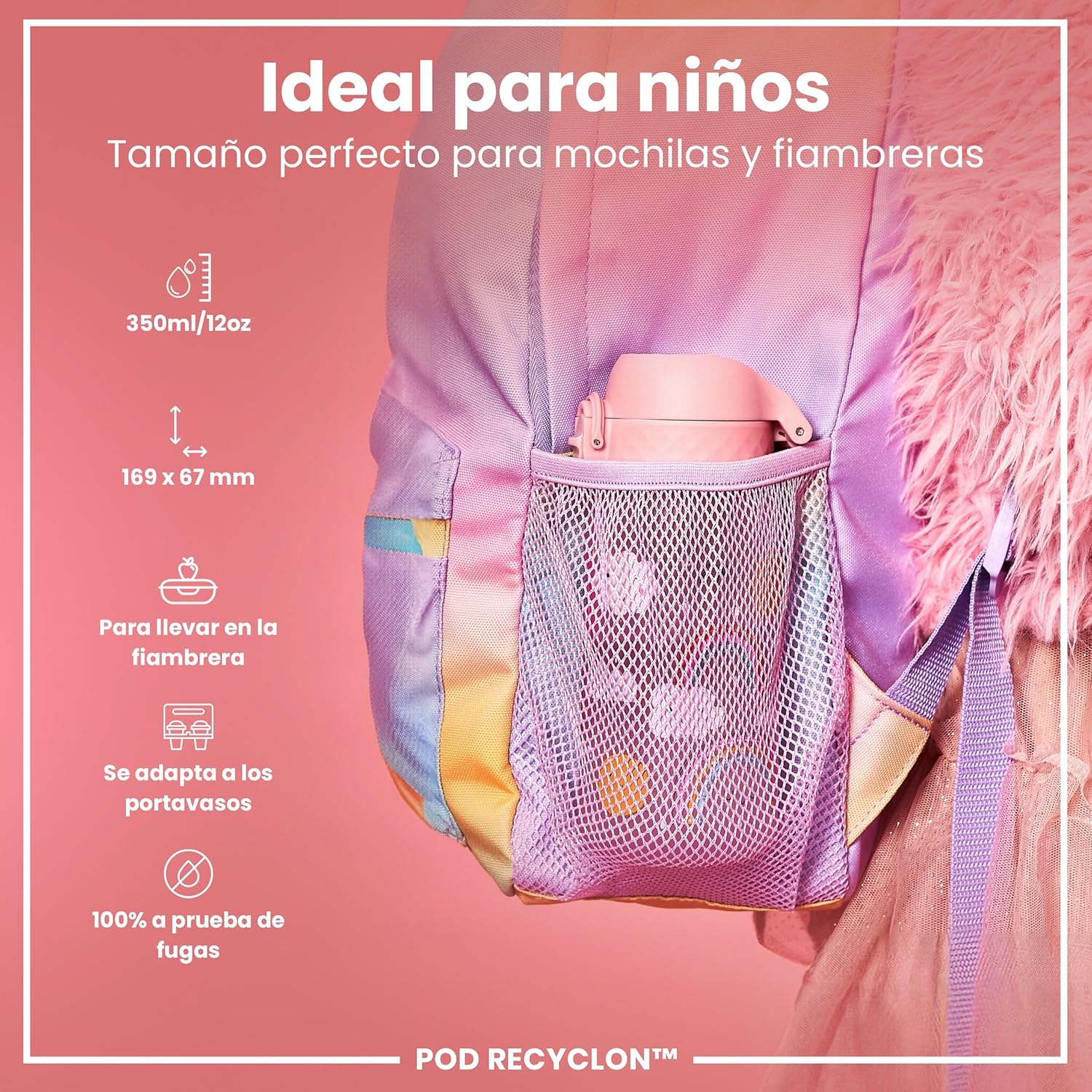 Detalle 2 de ion8 Botella Infantil 350ml a prueba de fugas 🌈