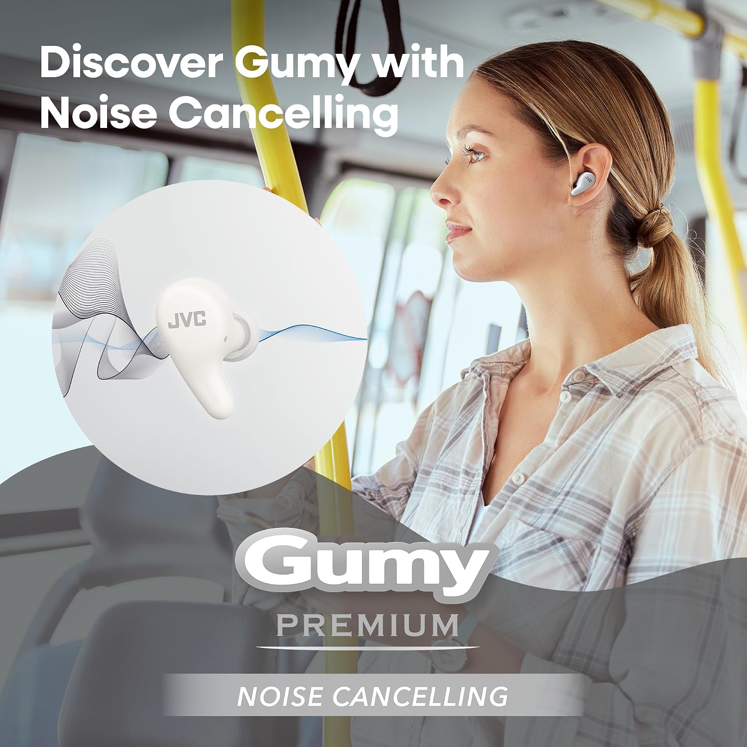 Detalle de JVC HA-A23T-W Gumy Premium Wireless Earphones with Noise Cancellation