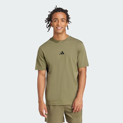 Detalle de adidas Hombre Essentials Small Logo Single Jersey Shirt – Olive Strata/Black, talla L