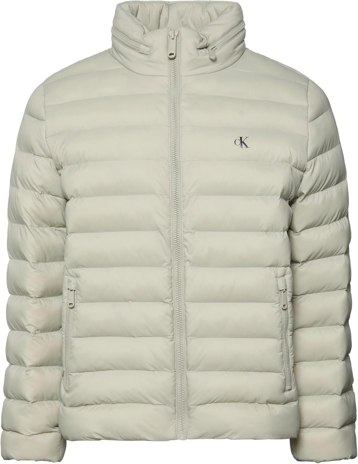 Detalle de Calvin Klein Cazadora acolchada para hombre con capucha en nylon Forest Fog (talla L)