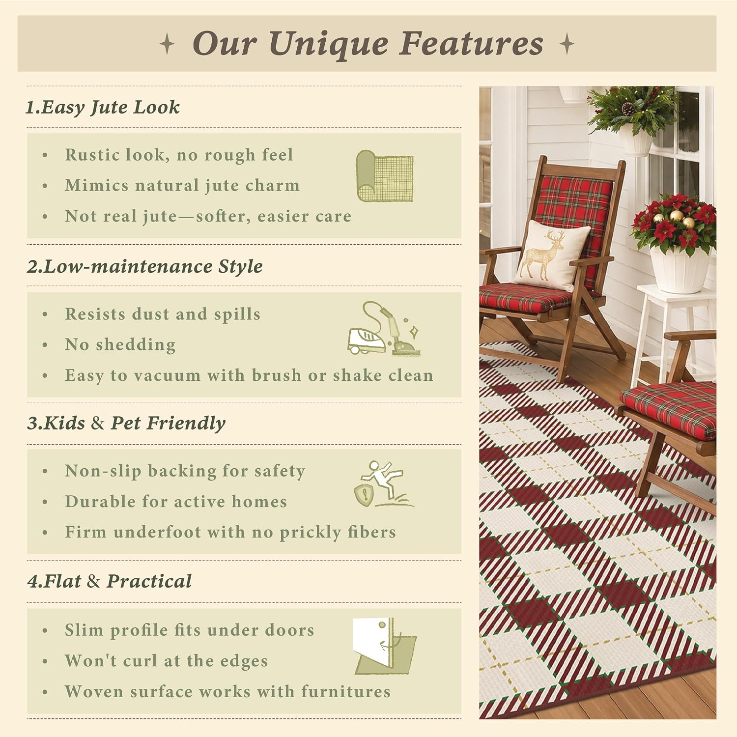 Thumbnail 6 de JTJ RUG-101-WHITERED 2' x 6' Christmas Runner Rug, Washable Plaid