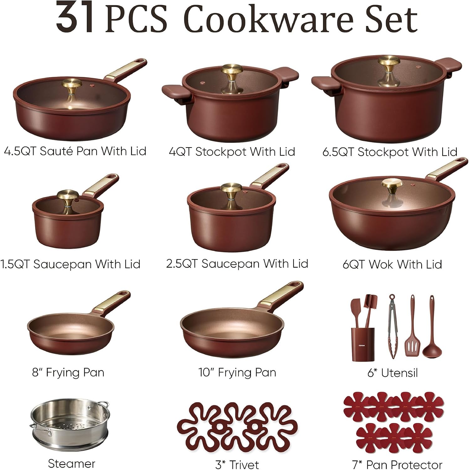 Detalle de CAROTE Nonstick Cookware Set, 31-Piece