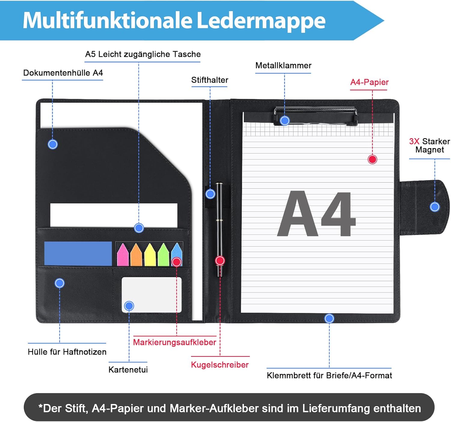 Detalle 2 de Agoer Leder Klemm Brett Mappe DIN-A4 235x315 mm