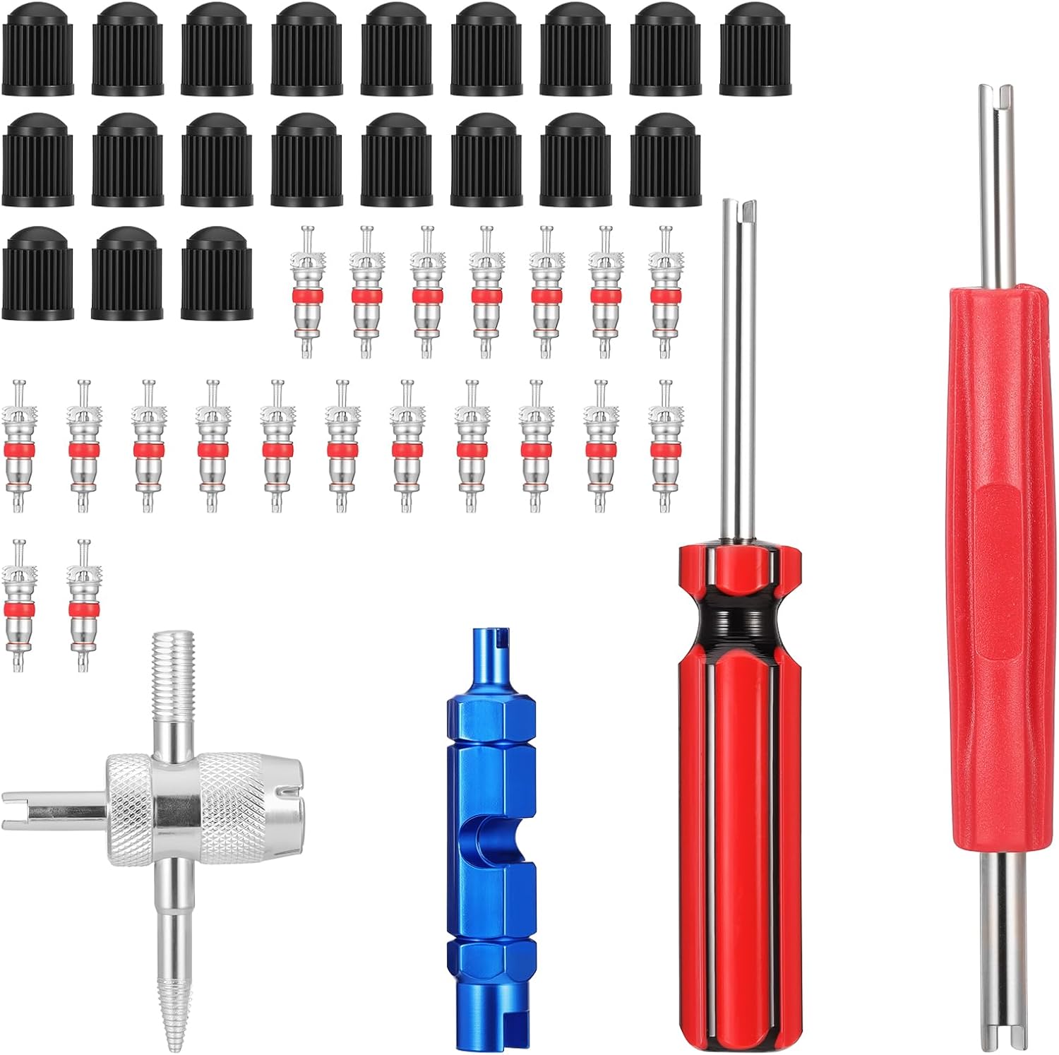 Detalle de Coptiner 44 Pcs Tyre Repair Kit with Valve Core Tools and Caps – Complete Valve Maintenance Set