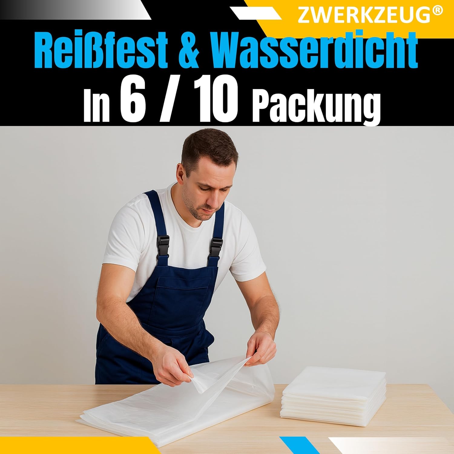 Thumbnail 2 de 10x ZWERKZEUG 10er-Set Maler-Abdeckfolie transparent (4 x 5 m) – Staub- und Nässeschutz für Renovierung & Umzug