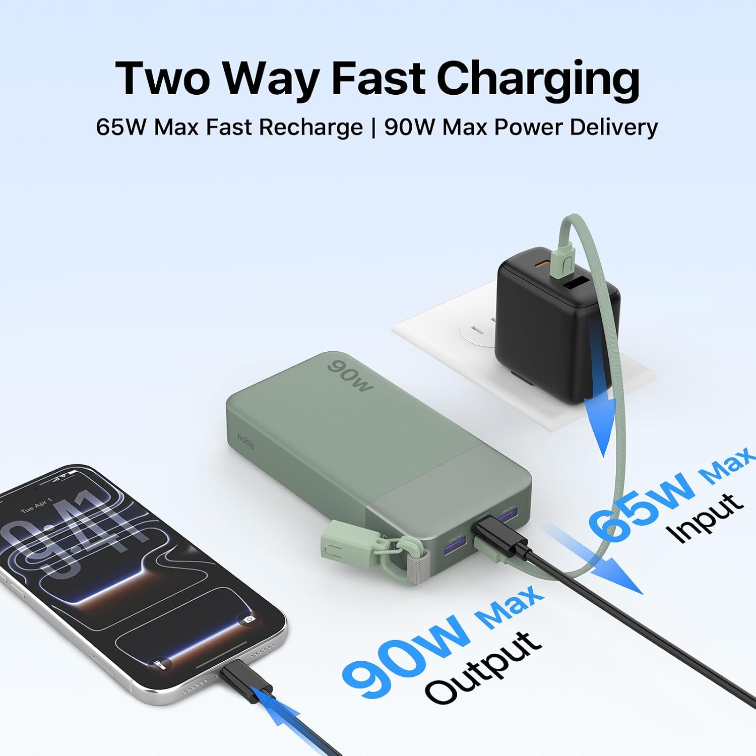 Detalle de NOBIS N2981 90W 20,000mAh Power Bank with Digital Display
