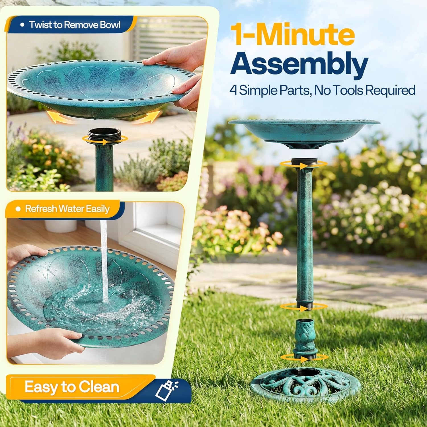 Thumbnail 6 de VIVOHOME 71cm Solar-Powered Bird Bath Feeder for Garden – Free-Standing Resin Fountain