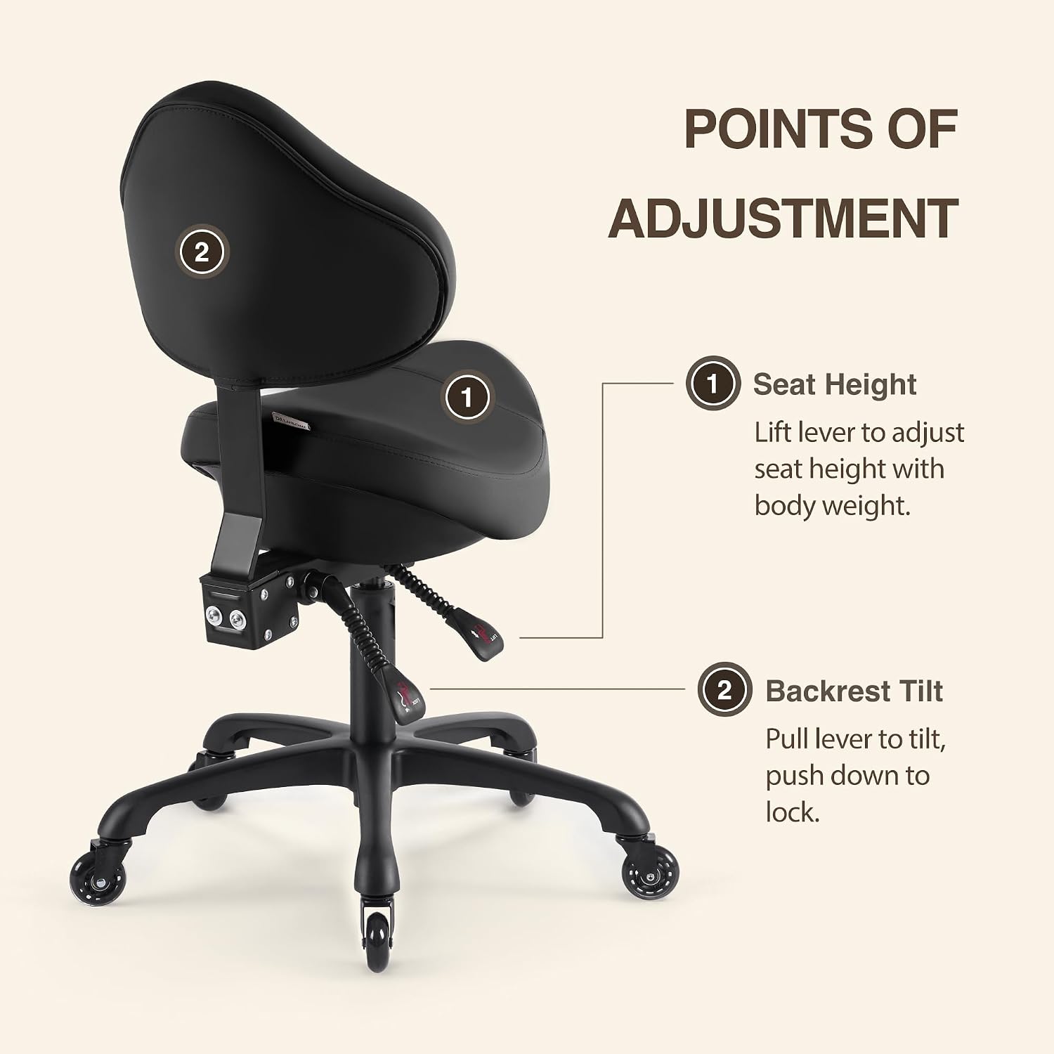 Detalle 2 de DR.LOMILOMI 510 KOA Saddle Chair 500 lb