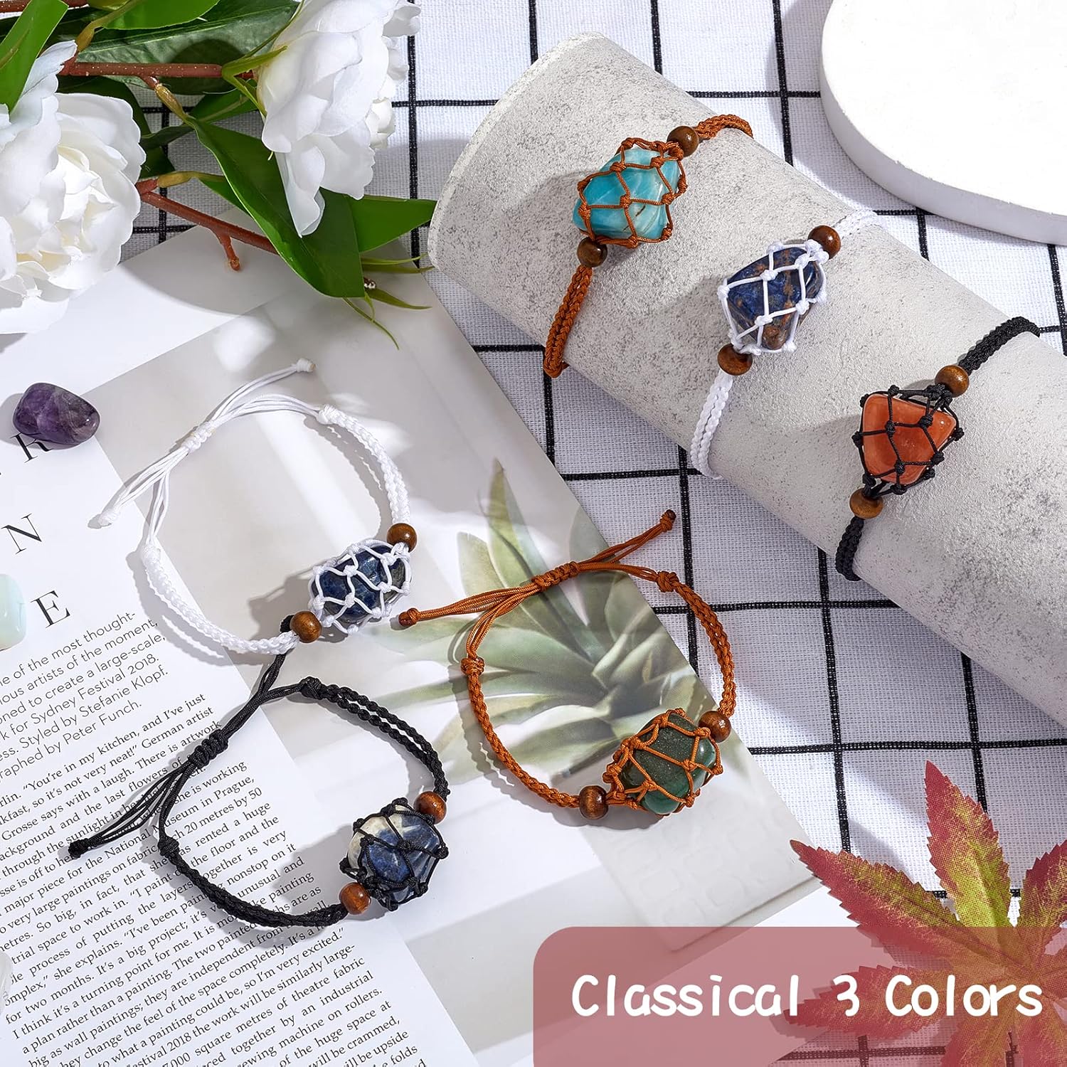Detalle de WEWAYSMILE 12-Piece Empty Stone Bracelet Holder: Adjustable Cord DIY Kit (3 Colours)