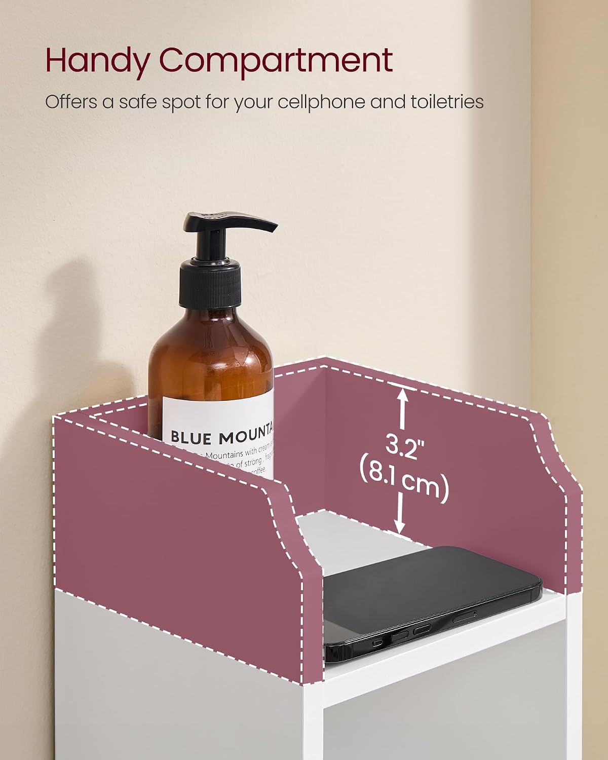 Detalle 2 de VASAGLE SIREN BBC311W01 Slim Bathroom Cabinet, Cloud White, Adjustable Shelves