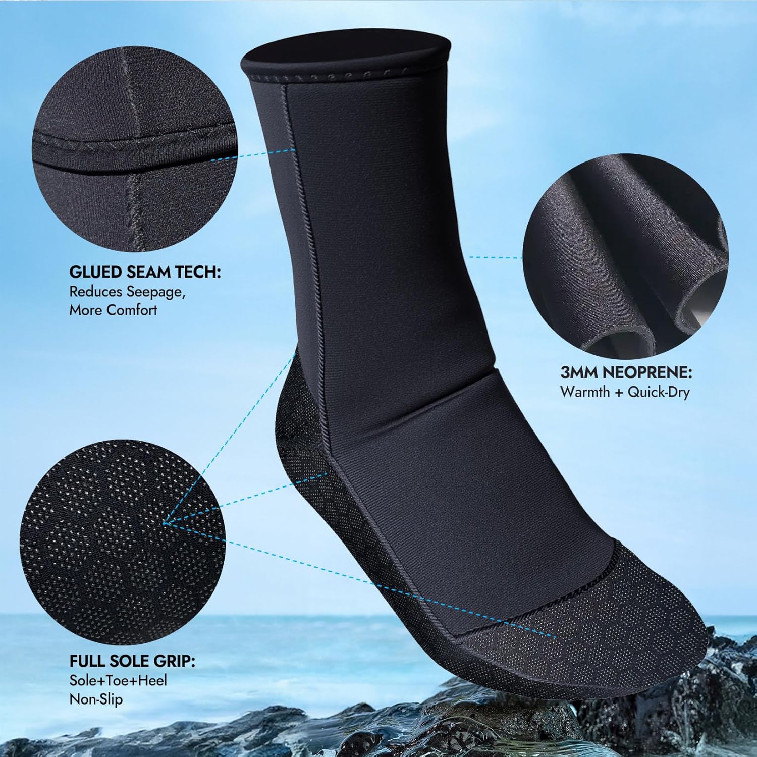Thumbnail 2 de PAWHITS 3mm Neoprene Wetsuit Socks (Thermal, Anti-slip) for Diving, Snorkelling & Surfing
