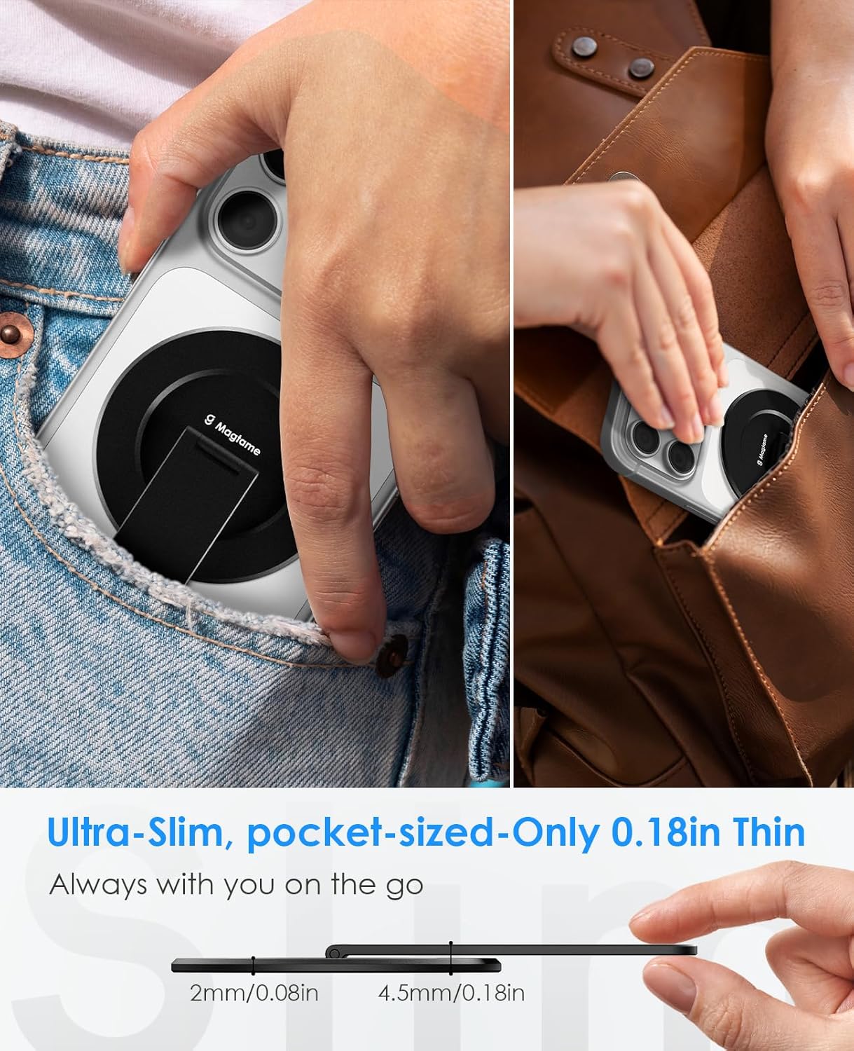 Thumbnail 2 de Magtame Support de téléphone magnétique Mag-Safe ultra fin, angle réglable à 180° (design amortisseur) noir