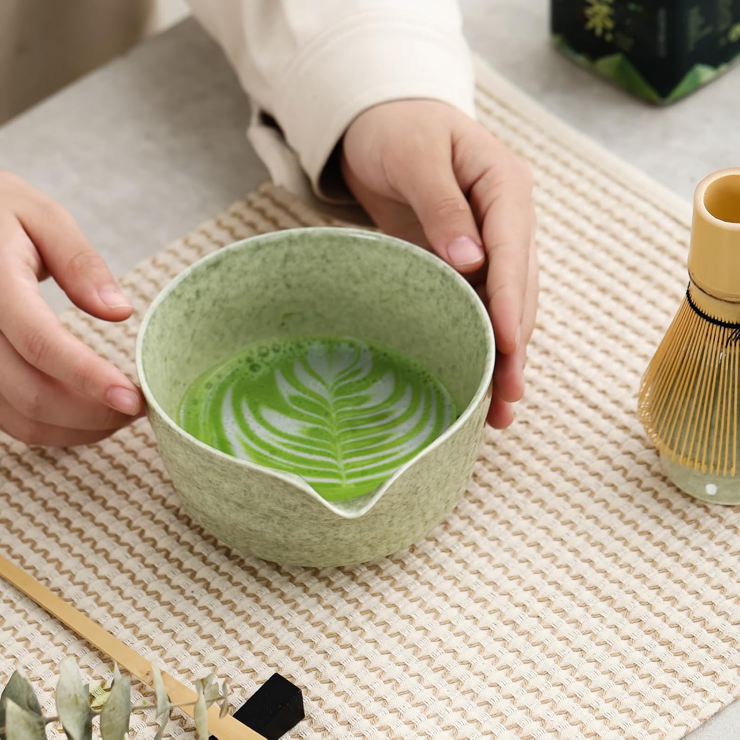 Thumbnail 6 de Ochcahser Matcha Set with 17 oz Green Ceramic Bowl, Spout and Bamboo Tools