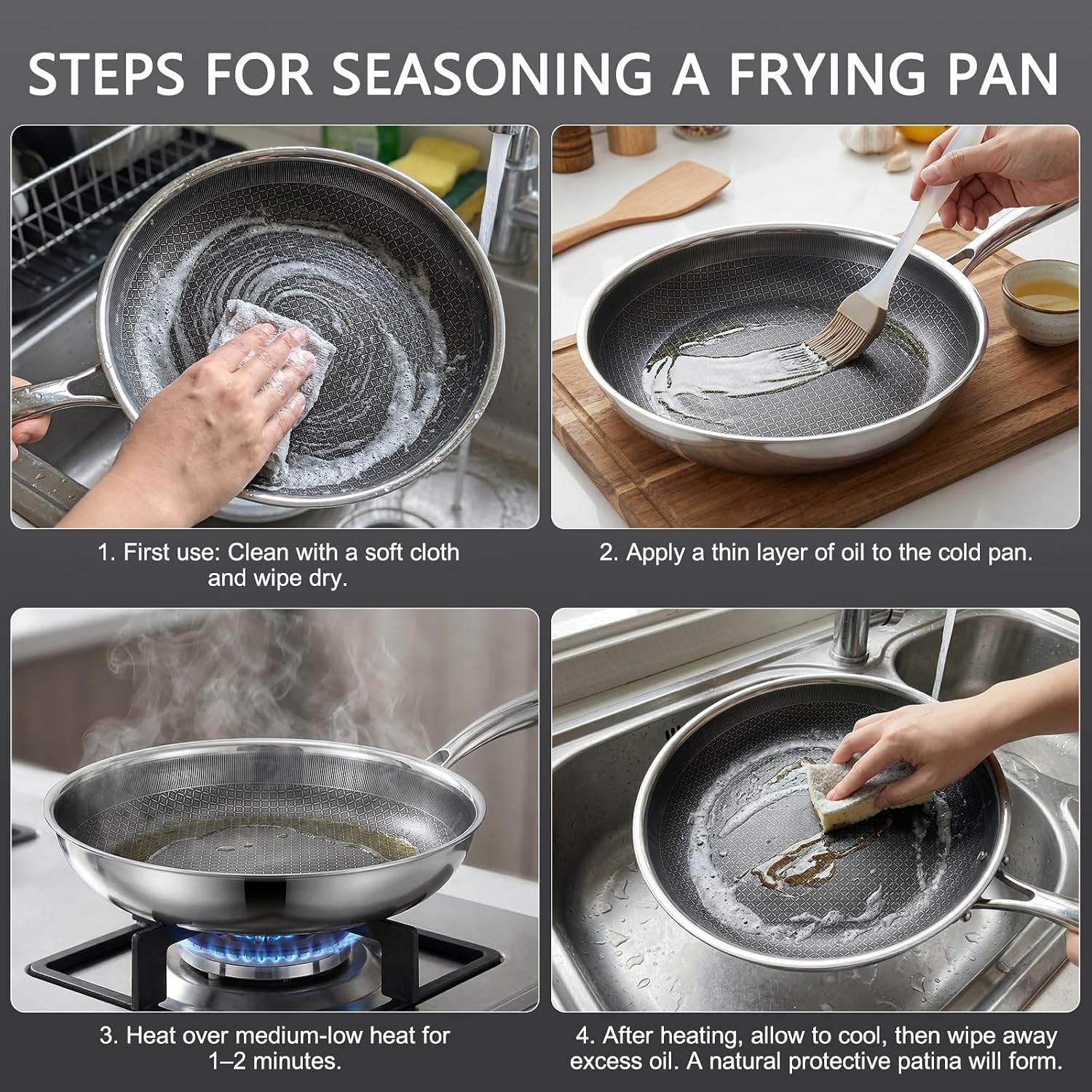 Thumbnail 3 de Todlabe 28cm Non Stick Frying Pan – Stainless Steel with Lid, Heat-Resistant Handle and Oven Safe Up to 260°C
