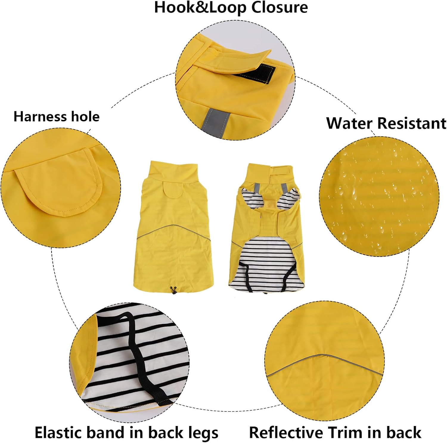 Detalle 2 de Morezi Dog Raincoat Rain Jacket Poncho (Yellow, Size S) – Reflective Stripe, Underbelly Protection