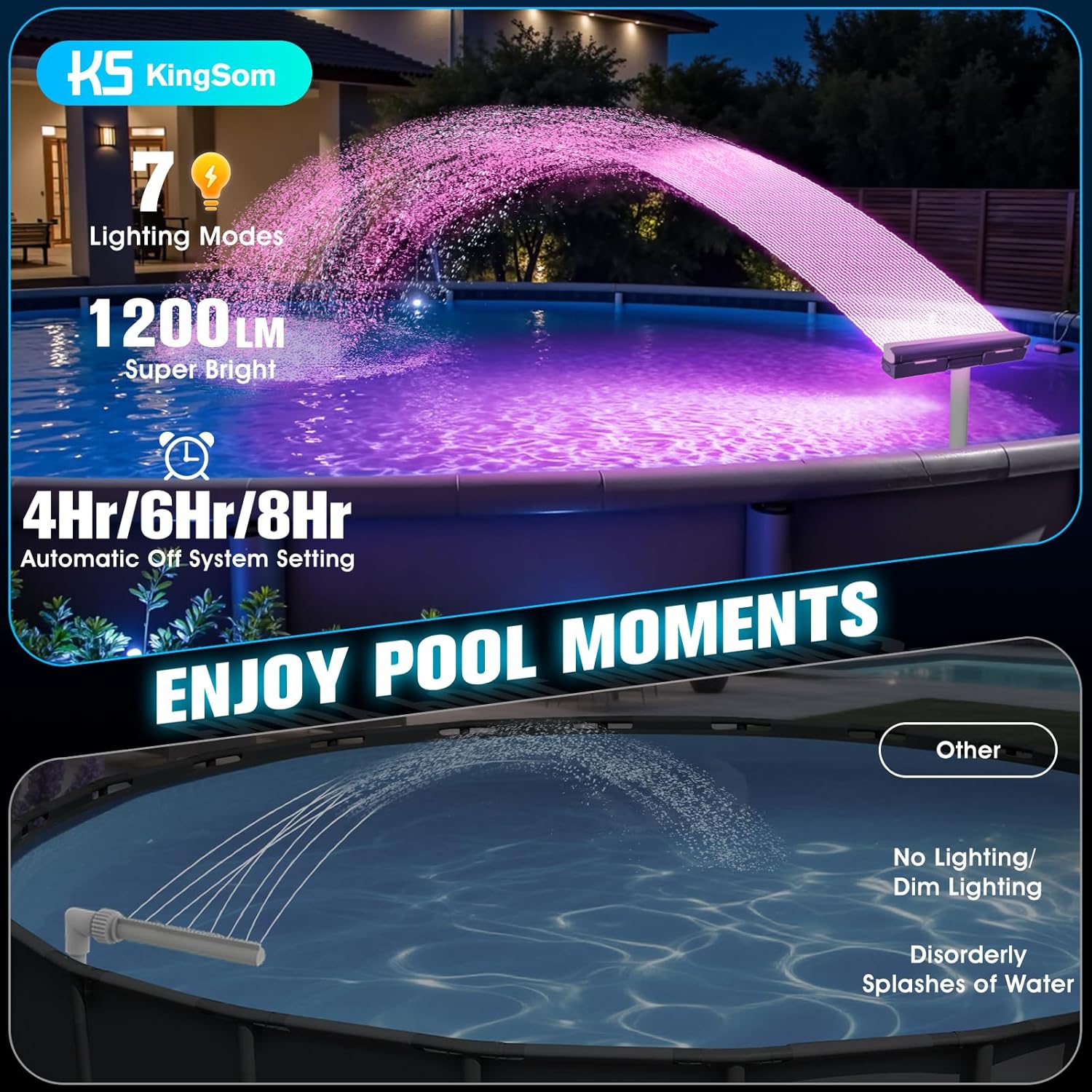 Thumbnail 5 de KingSom Pool Wasserfall mit LED – LED-Fontäne für Aufstell- & Eingrabene Pools