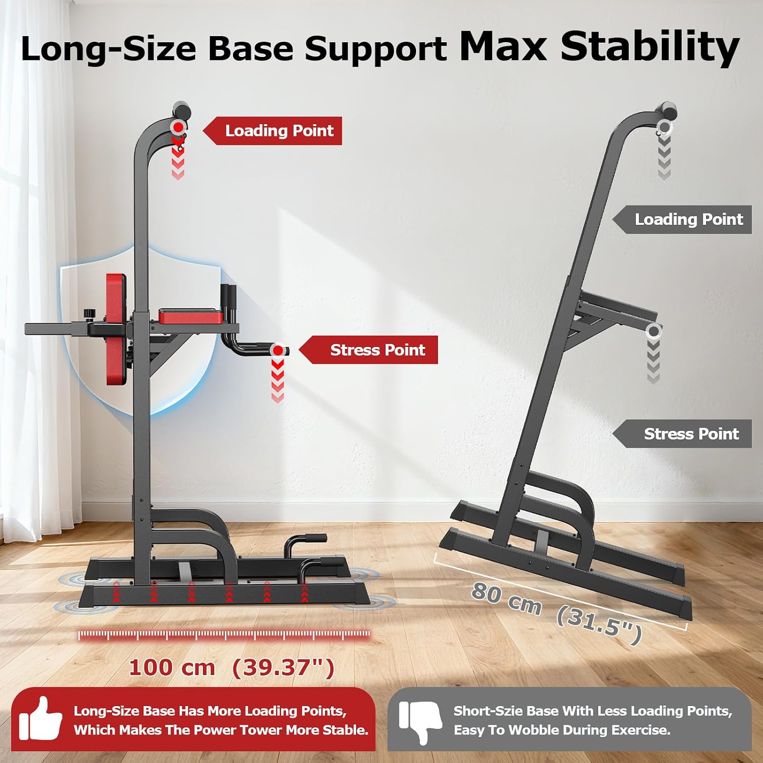 Thumbnail 6 de pooboo Power Tower Dip Station, 11-Height Adjustable Home Gym