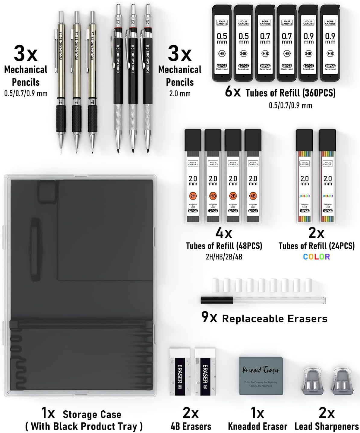 Detalle 1 de Four Candies FC-ZDQB-5792 Mechanical Pencil Set with Four Lead Sizes