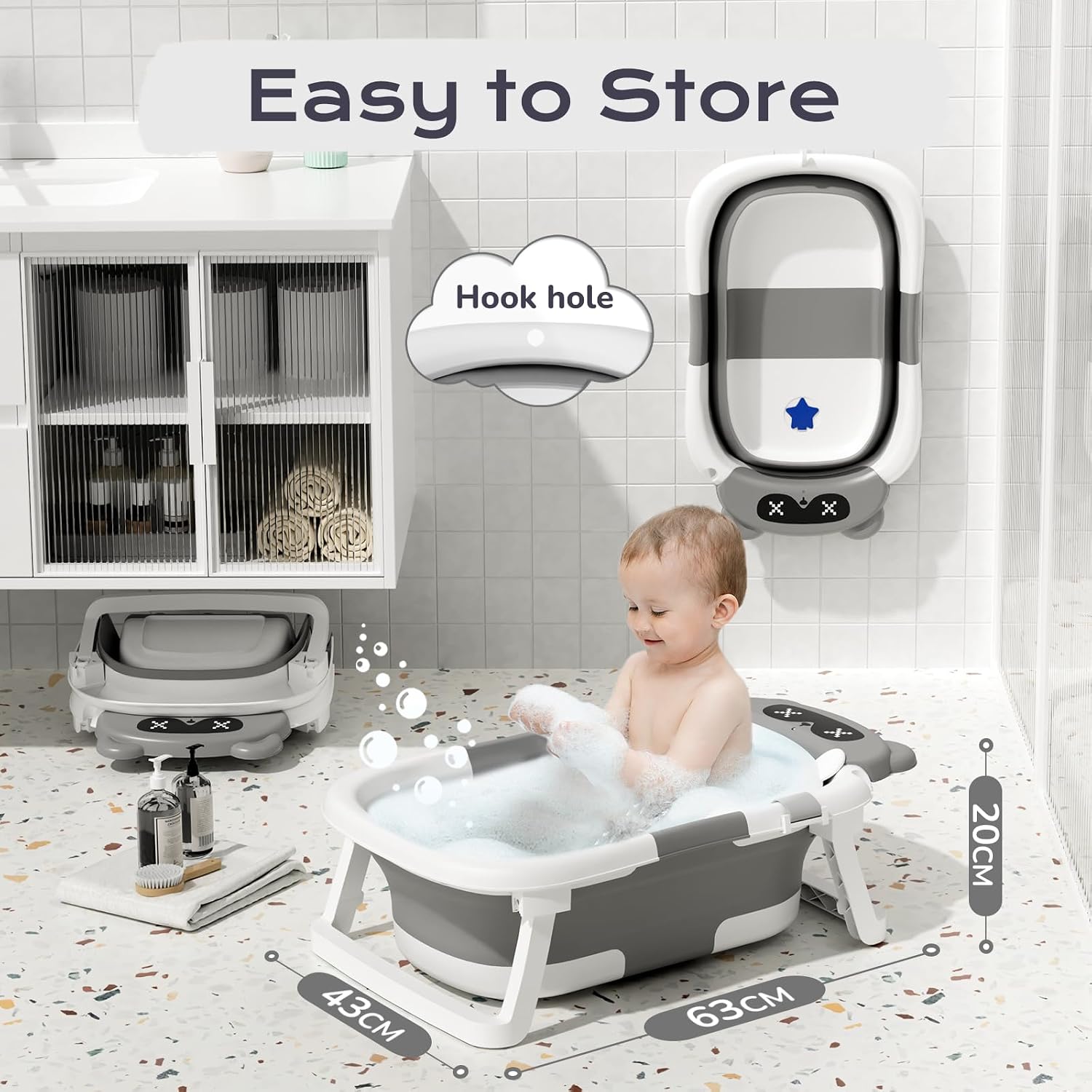 Thumbnail 3 de COOSEYA Baby Badewanne Grau 0–18 Monate