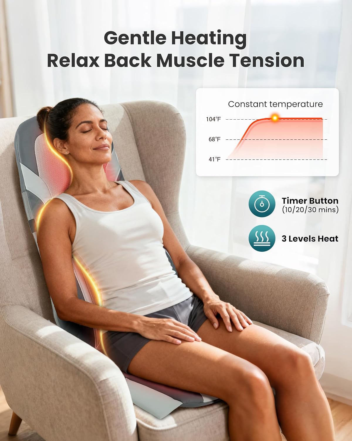 Detalle de Snailax Shiatsu Back Massager with Heat: Full-Back, Deep Tissue Relief