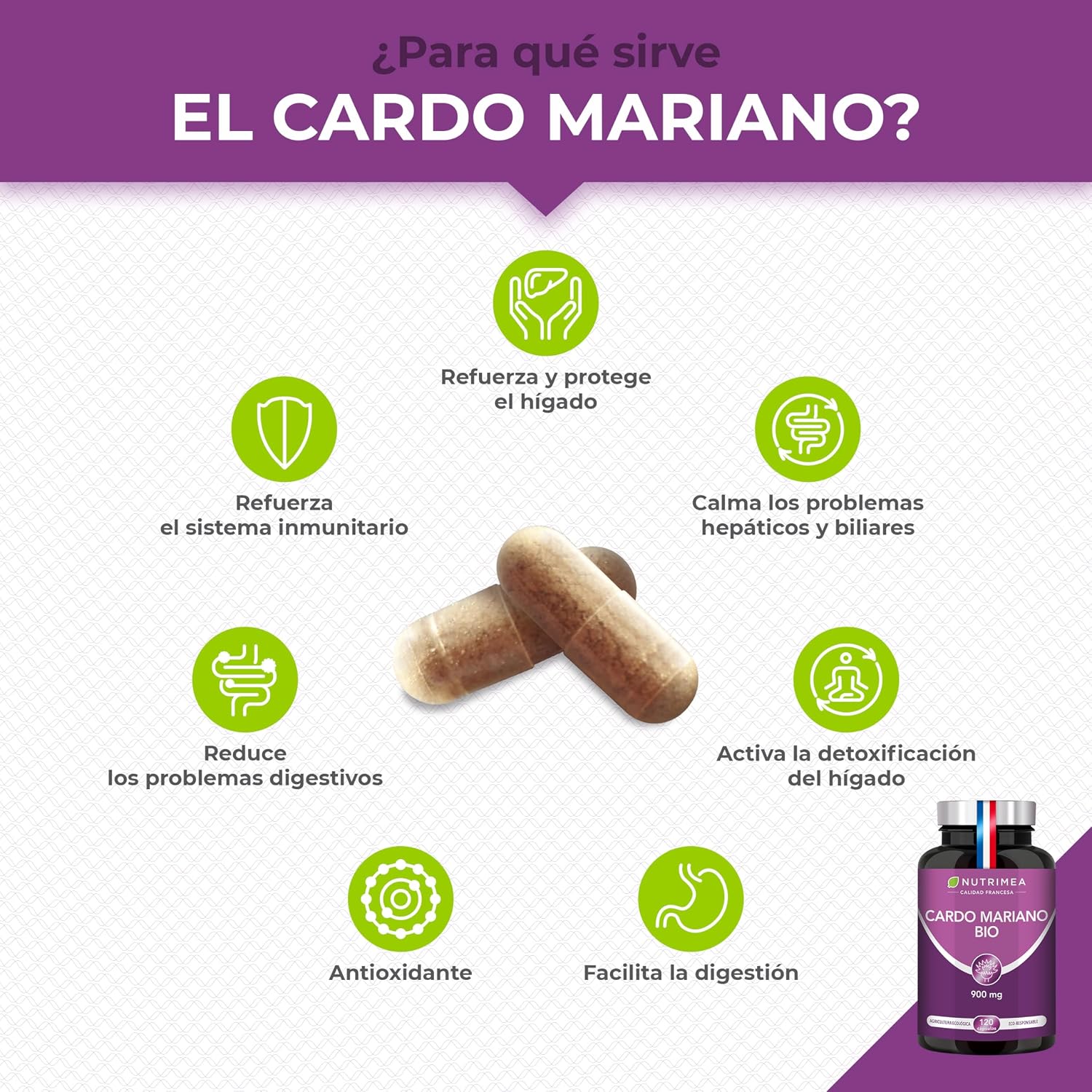 Detalle 2 de Laboratoires Nutrimea Cardo Mariano 900mg 120 cápsulas