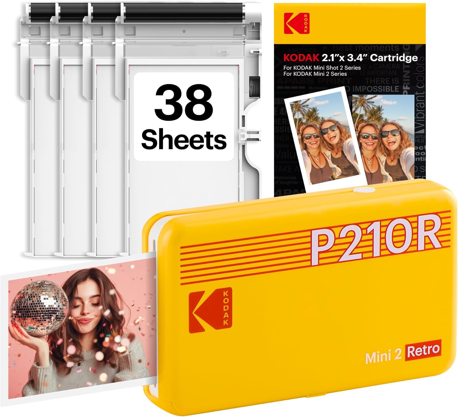KODAK Mini 2 Retro 4PASS Portable Photo Printer (Yellow, 2.1 x 3.4 in) – prints 4PASS photos