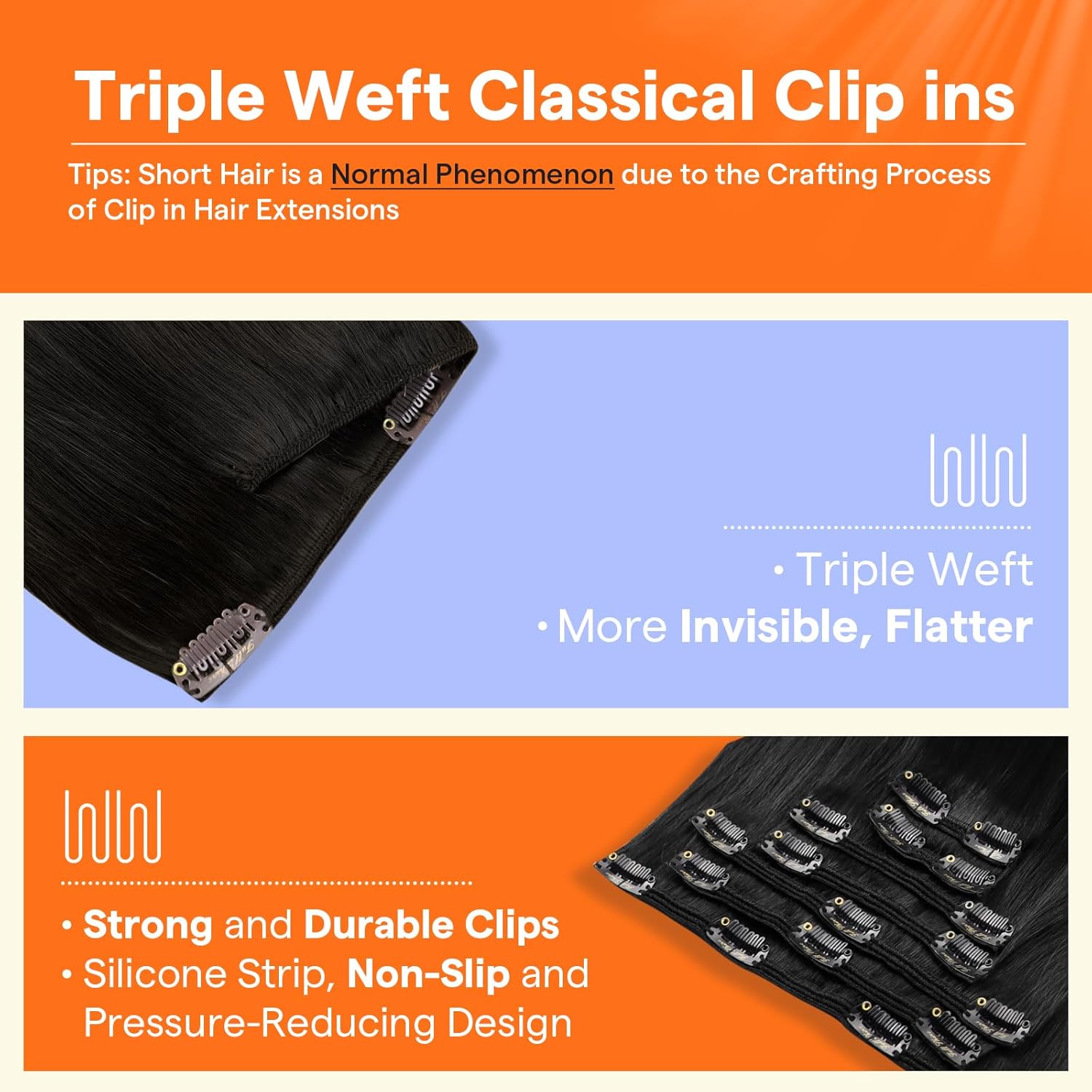 Thumbnail 3 de Full Shine #1 Jet Black Brazilian Clip-In Human Hair Extensions (Triple Weft, 20 Inch, 7 Pieces, 120g)