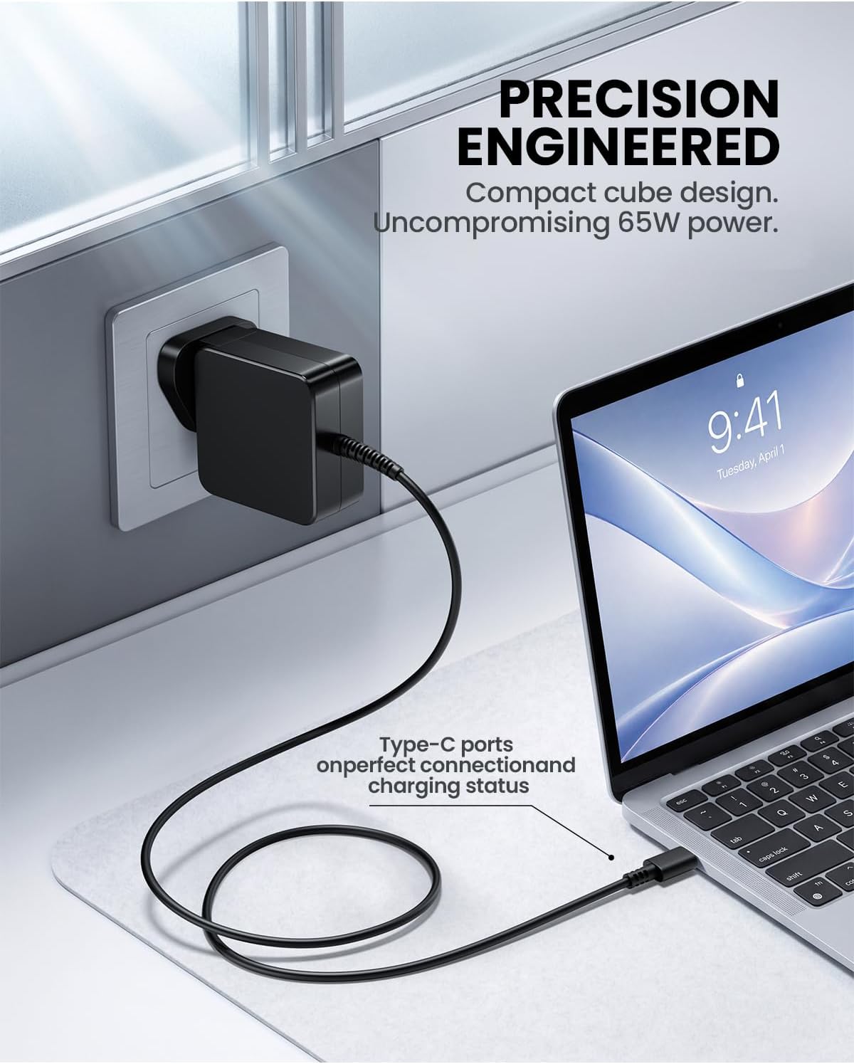 Detalle de 65W USB-C Laptop Charger for ASUS VivoBook, Acer, HP & Dell (UK Plug) – 1.8m Cable