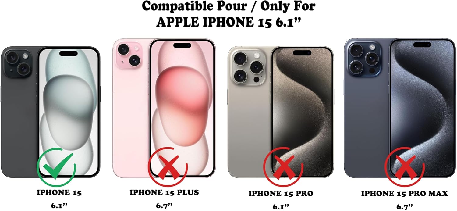 Thumbnail 6 de Tenphone Coque iPhone 15 (6,1”) — Étui antichoc en TPU souple, protection caméra, noir
