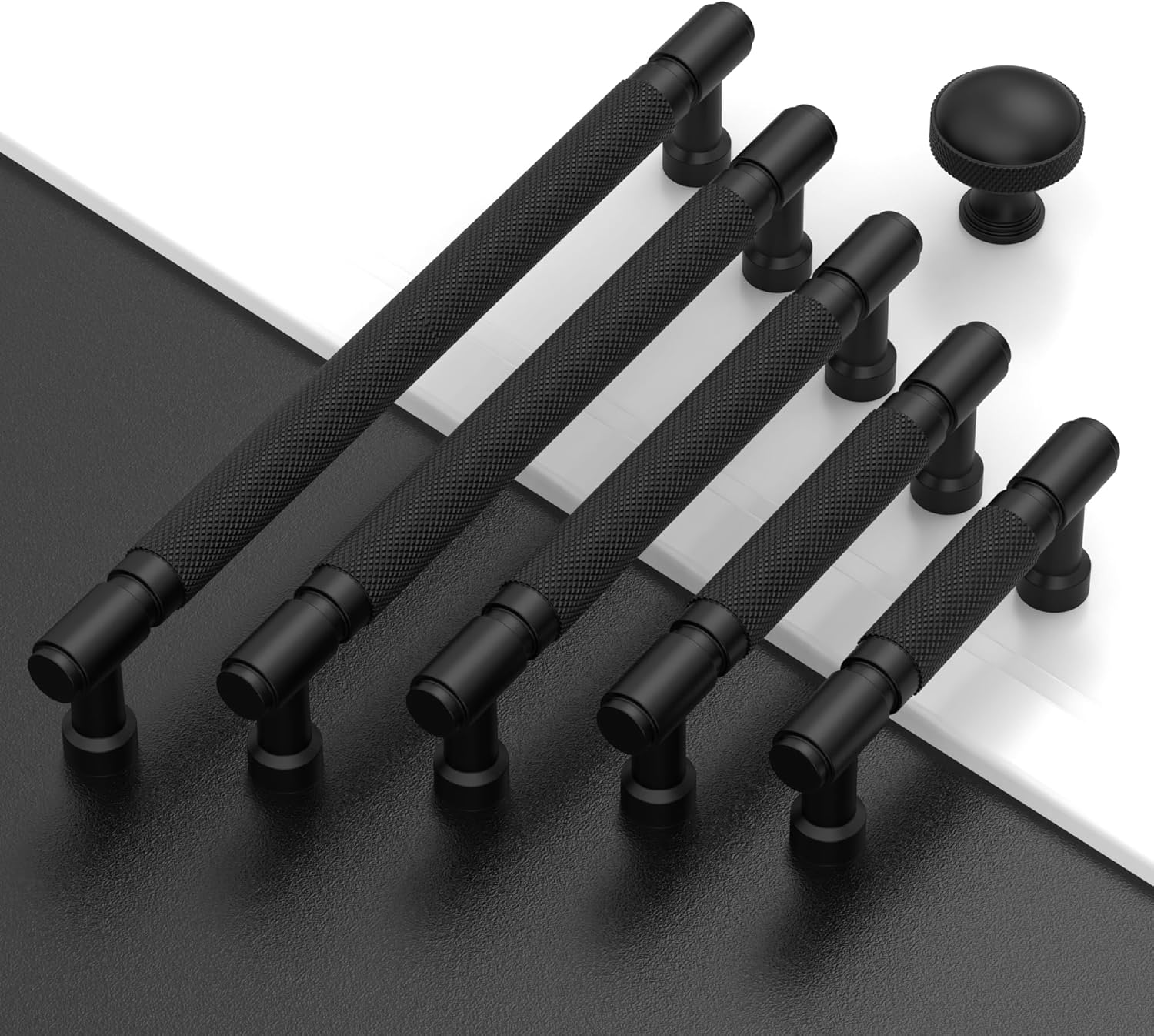 Detalle 2 de Amerdeco 10 Pack Matte Black Knurled Cabinet Pulls (5 Inch) AM032