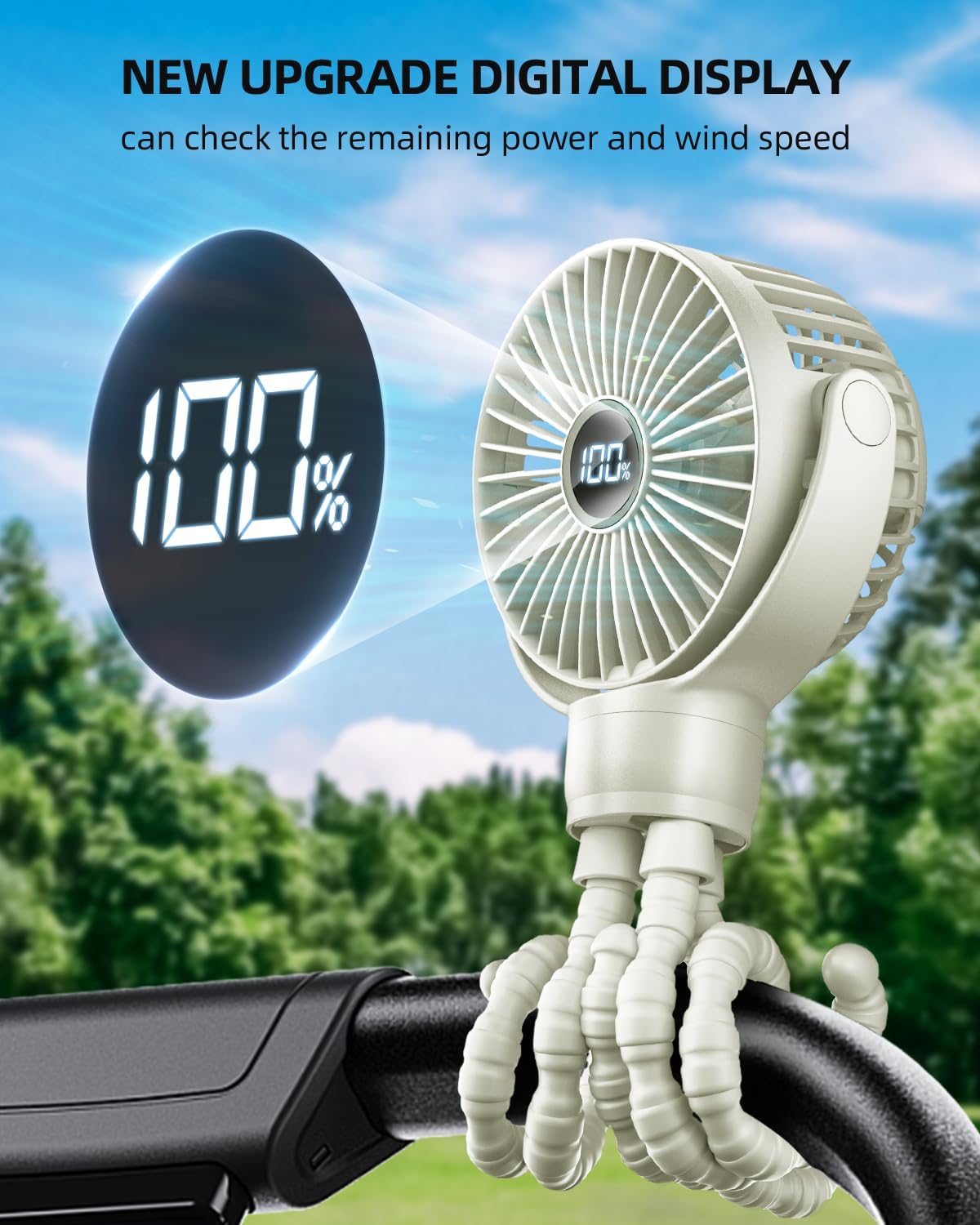 Thumbnail 1 de KIDEE Portable Pram Fan – rechargeable clip-on stroller fan with digital display