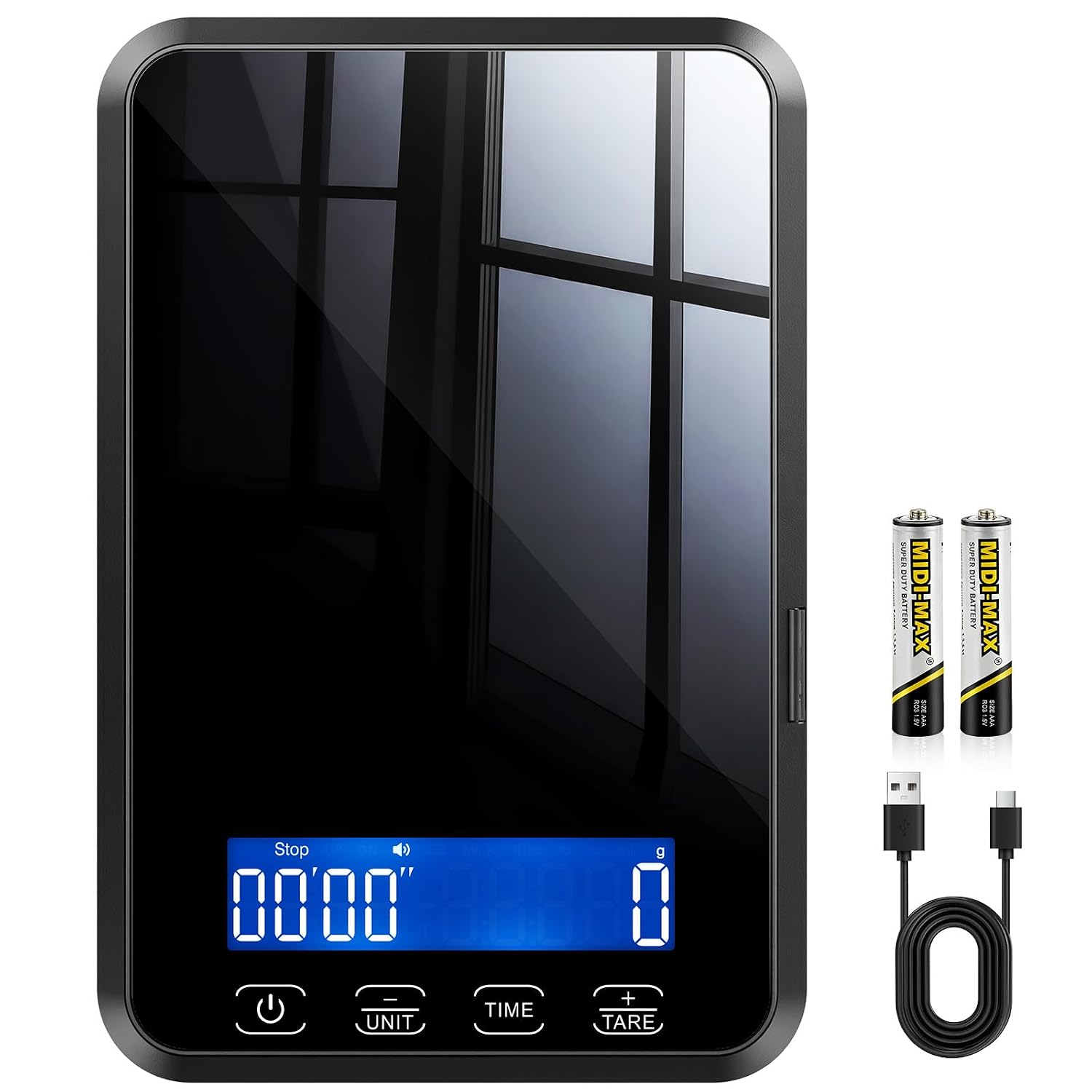 Detalle de Letron K300H Digital Kitchen Scale, 33 lb, Glass Platform, USB-C Charging