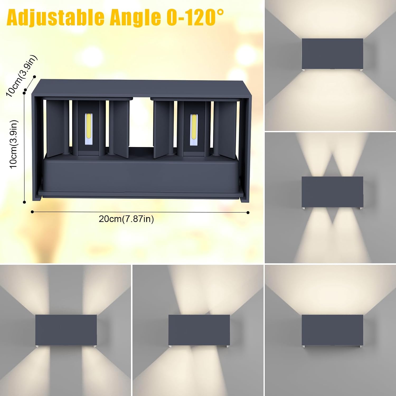 Detalle de Klighten 24W LED Wandleuchte für Innen & Außen (IP65) – 4000K, Anthrazit, einstellbarer Abstrahlwinkel