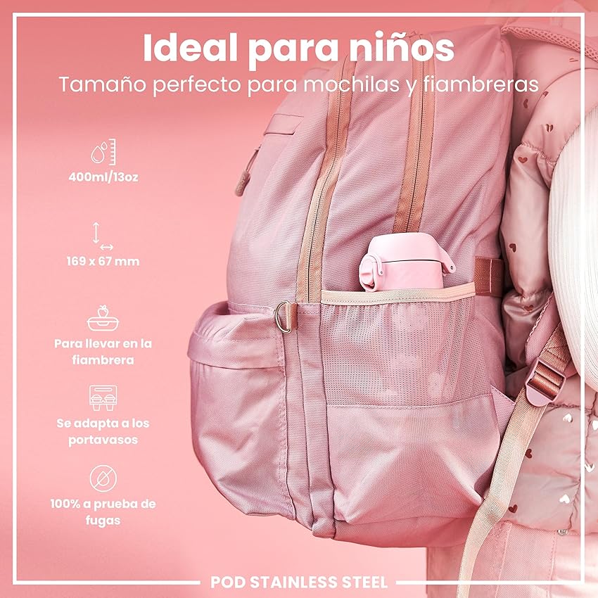 Detalle 2 de ion8 Botella Agua Inox 400 ml para niños 🚰