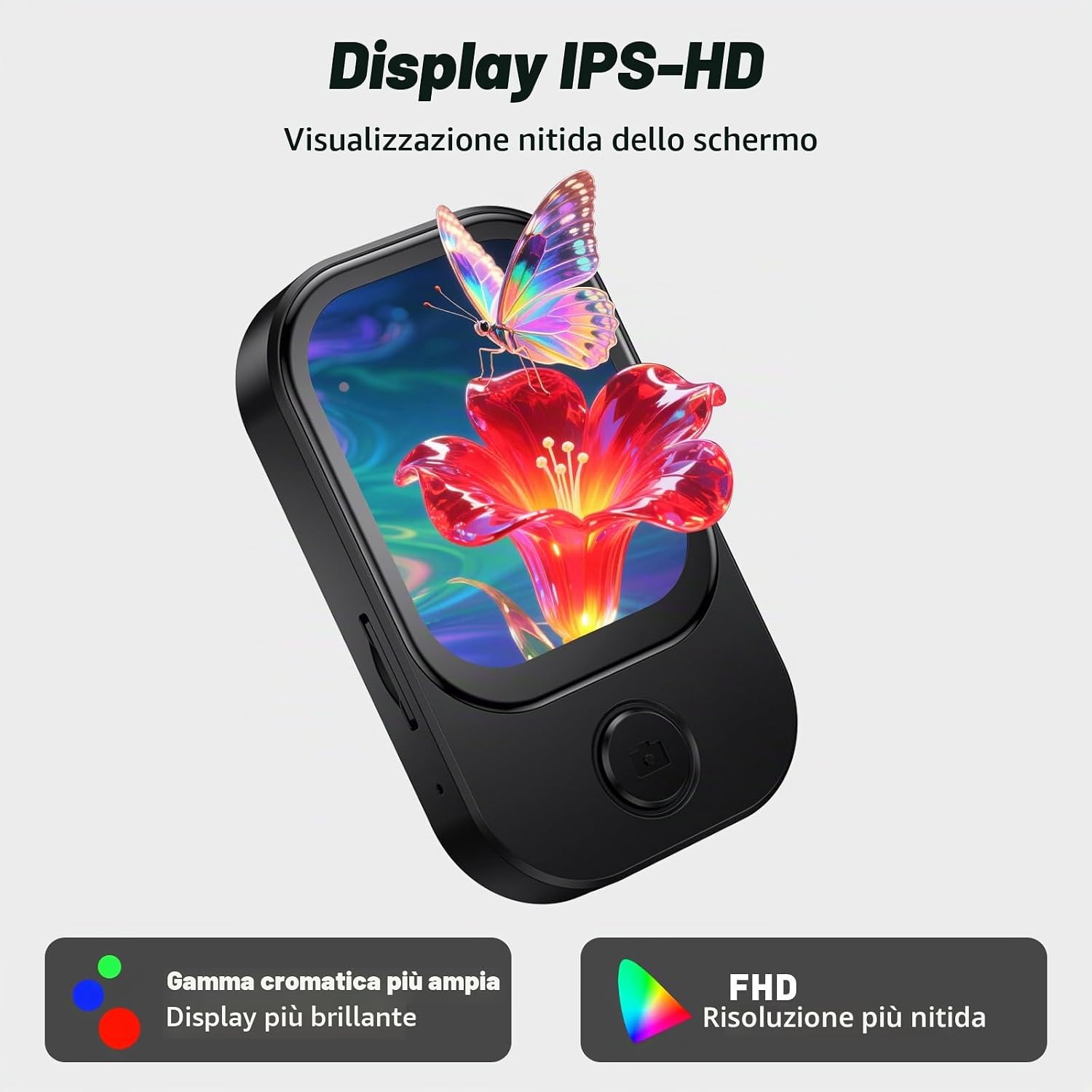 Thumbnail 6 de 64GB Lettore MP3 Bluetooth 5.4 con fotocamera apribile a 180° — HD, FM e pedometro