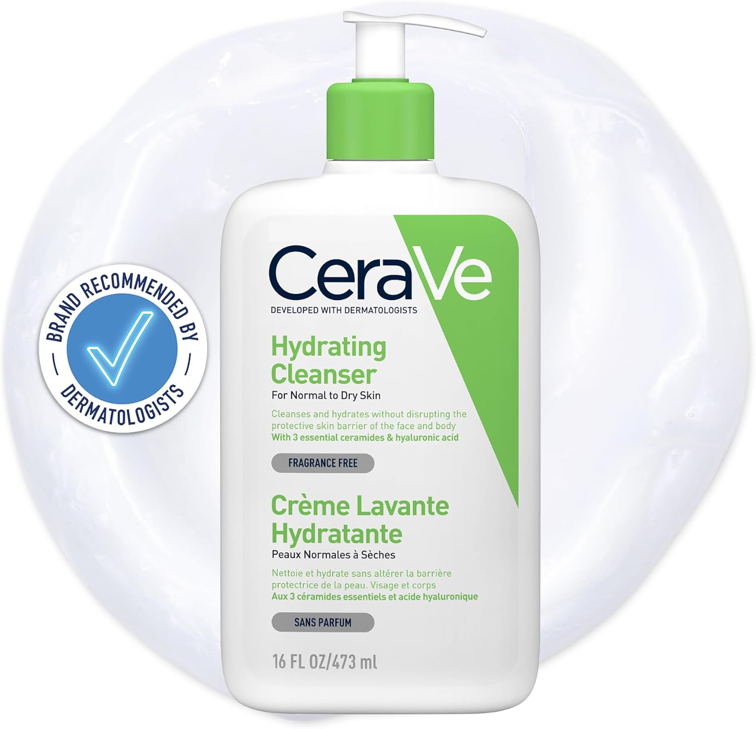 CeraVe Hydrating Cleanser for Normal to Dry Skin, 236 ml with Hyaluronic Acid and 3 Essential Ceramides