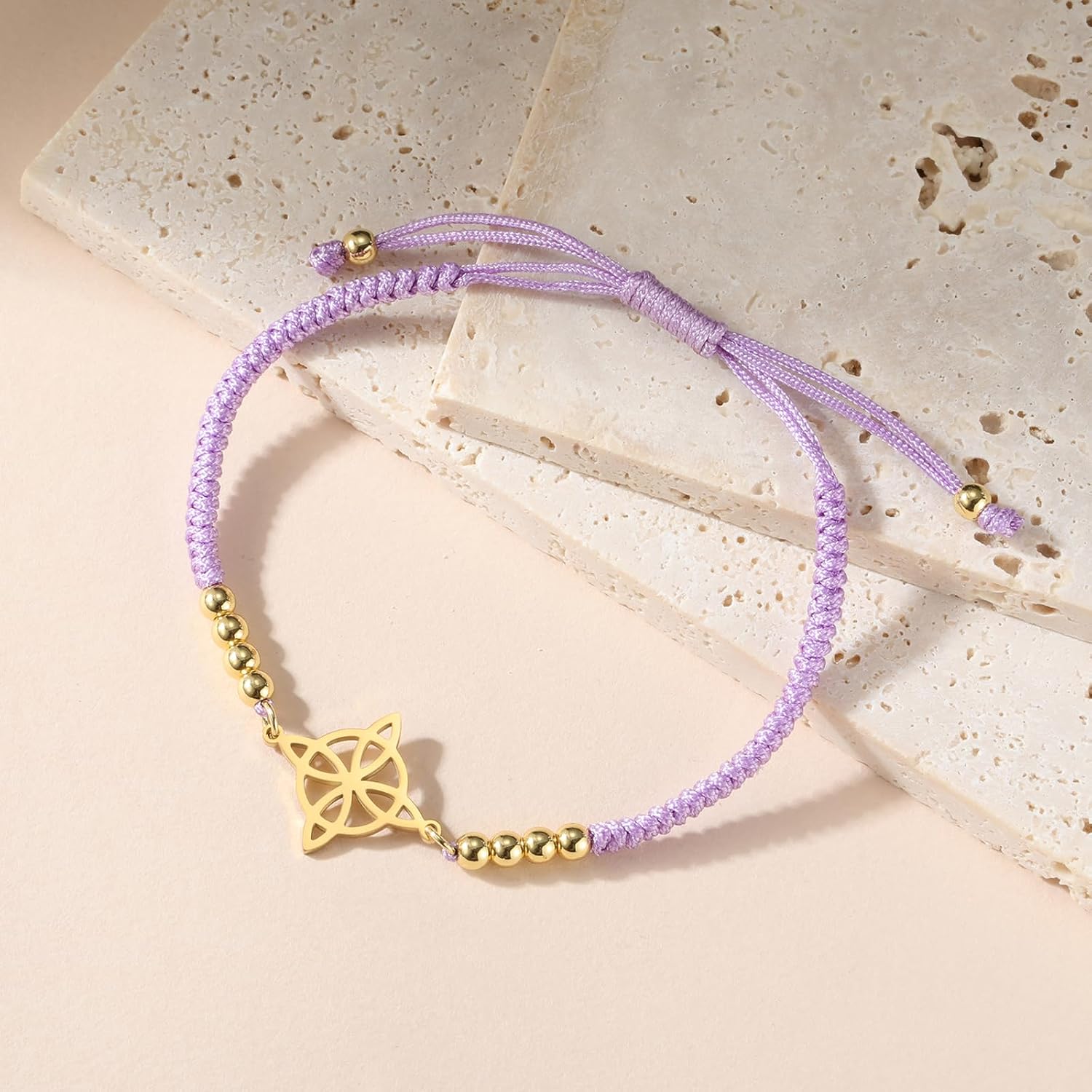 Thumbnail 2 de Bracelet nœud de sorcière VASSAGO en acier inoxydable, nœud celtique réglable en perles tressées