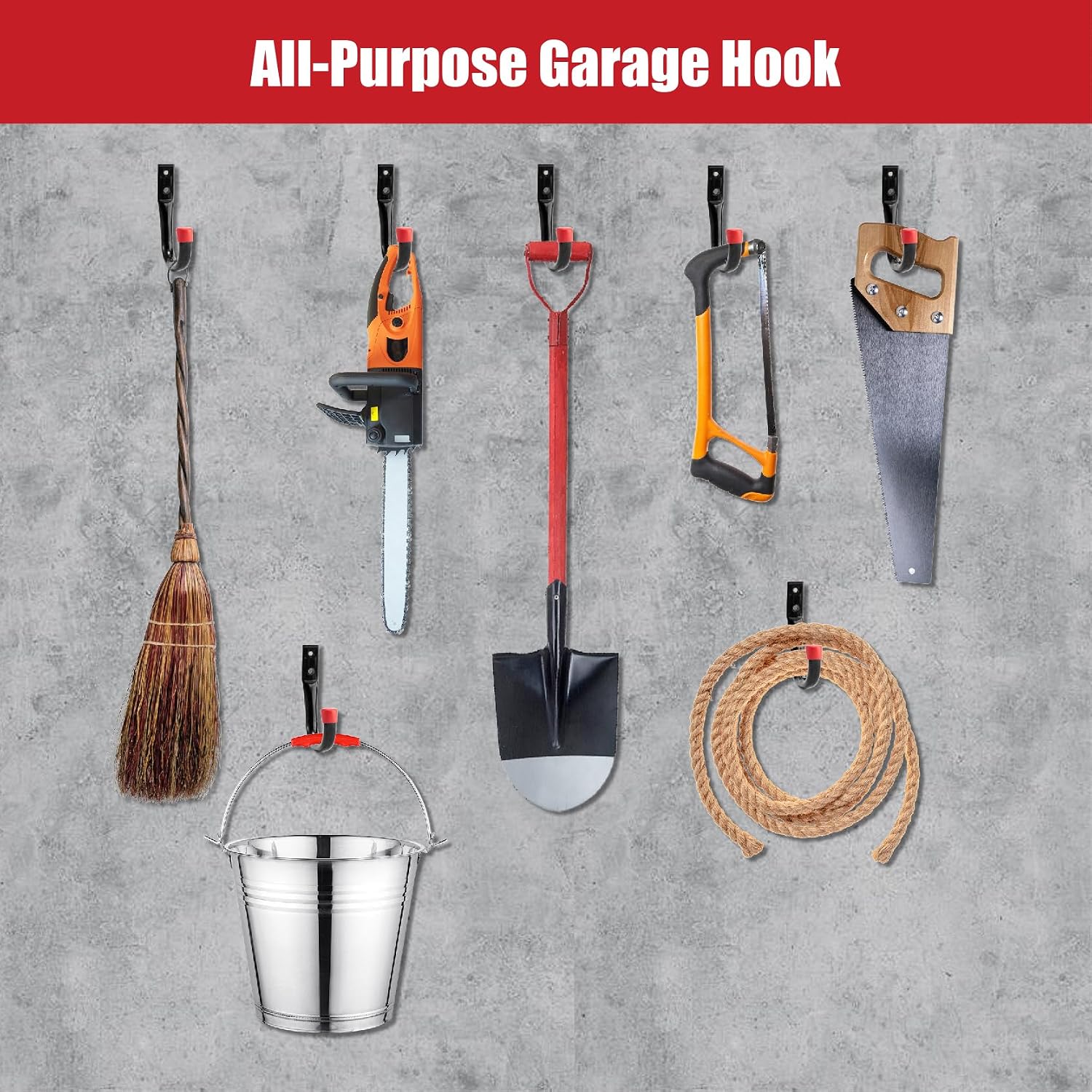 Detalle de Sinoer Garage-Wandhaken-Set mit Schwerlast- und Mittelhaken (12 Stück) für Leiter, Fahrräder & mehr