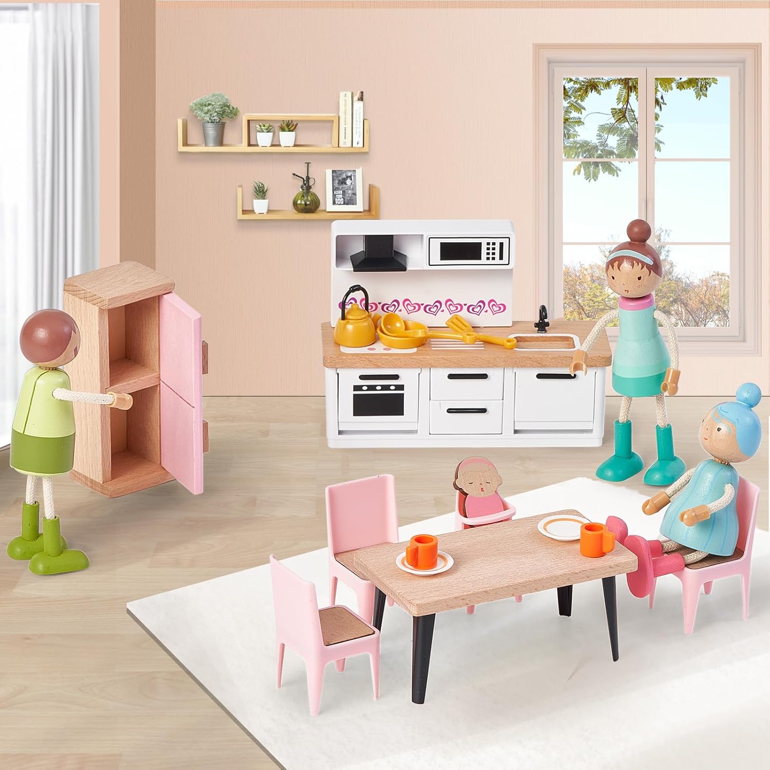 Thumbnail 6 de Giant bean Puppenhaus Möbel Set aus Holz (36-teilig) – Rosa, Puppenhaus-Zubehör für Kinder ab 3 Jahren