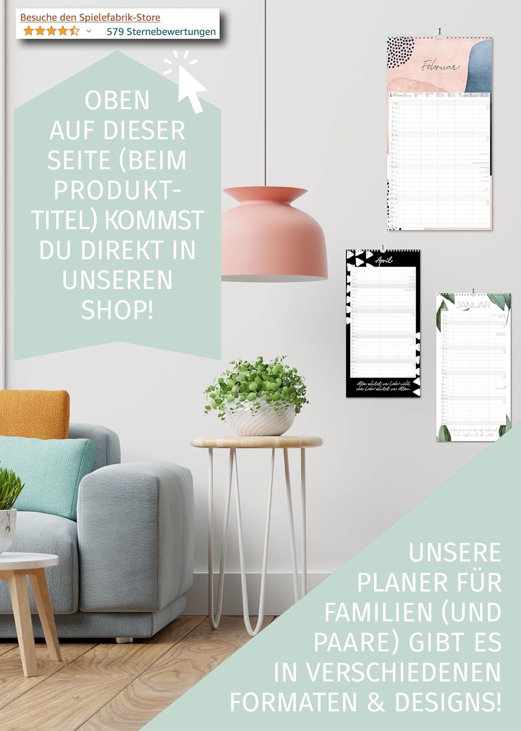 Thumbnail 6 de Spielefabrik Familienkalender 2027 – Familienplaner 5 Spalten, EUKALYPTUS Blattgold, 23 x 43 cm, echter Goldprägung