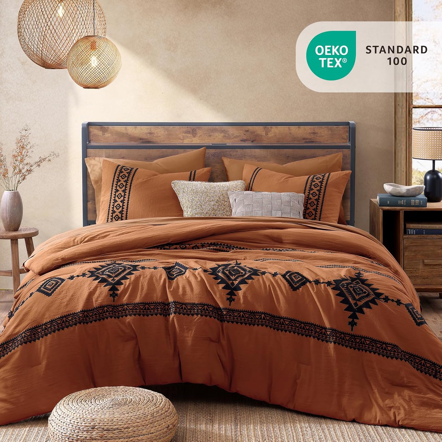 Thumbnail 1 de MaiRêve Embroidery Comforter Set, King 7-Piece Boho Farmhouse Western Bedding
