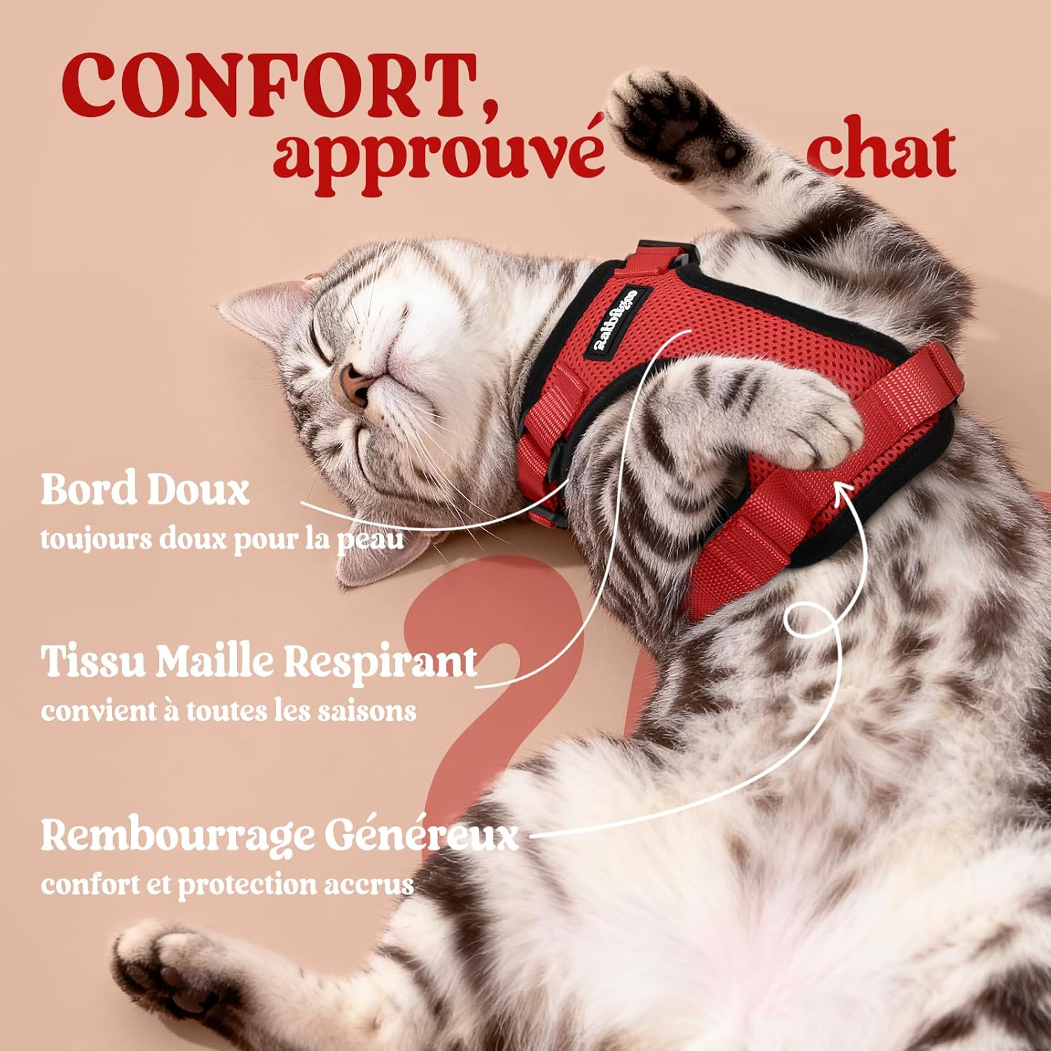 Thumbnail 3 de rabbitgoo Harnais Chat XS réglable rouge 🐾