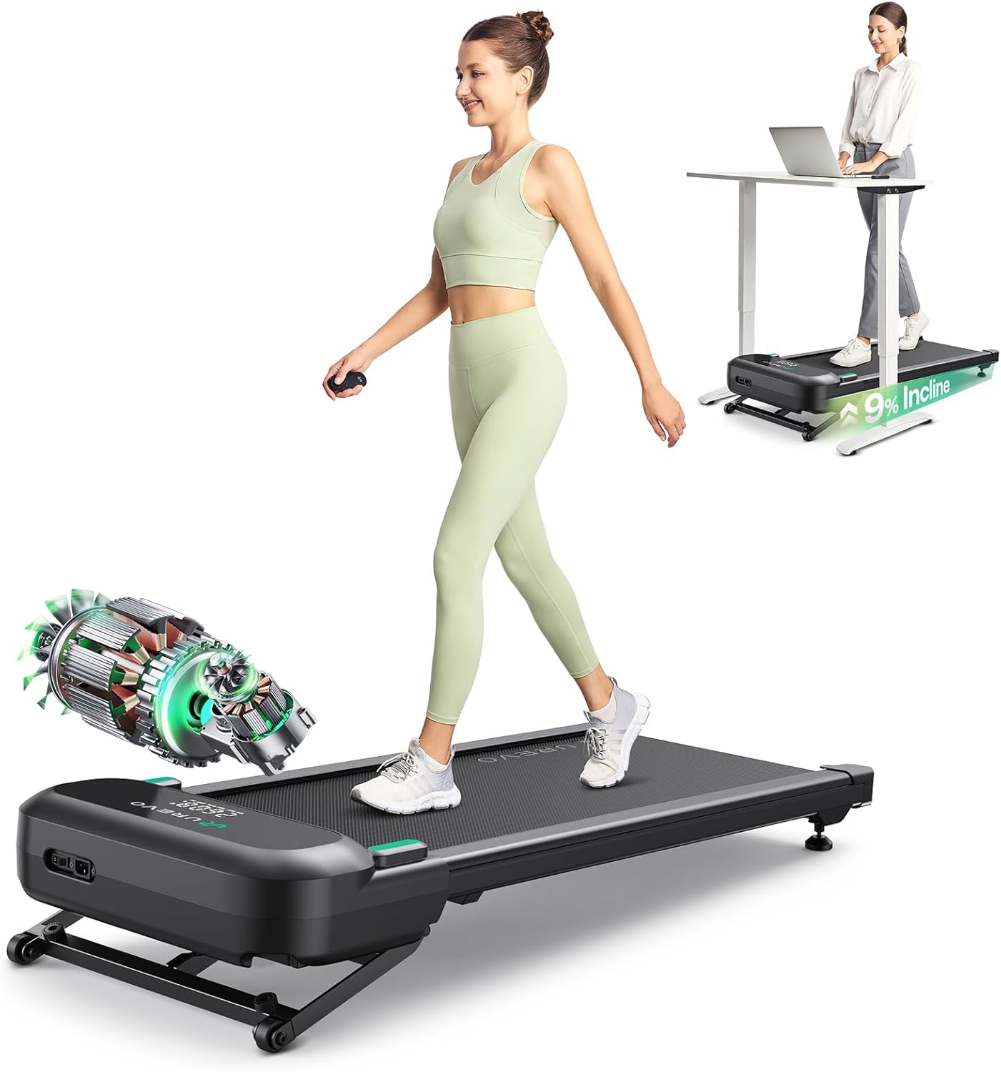 Detalle de UREVO Tapis de Course Inclinaison Automatique à 9% – Marche et randonnée à domicile, avec entraînements HIIT et IA